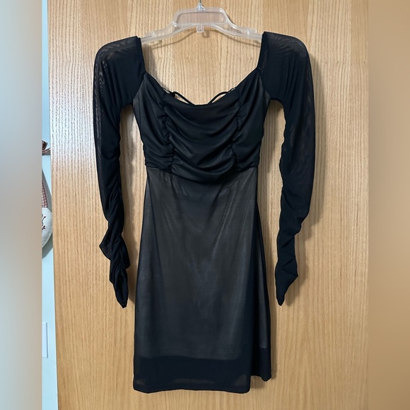 Lucy in the Sky - Brenna Mesh Off The Shoulder Mini Dress Black - Picture 2 of 5